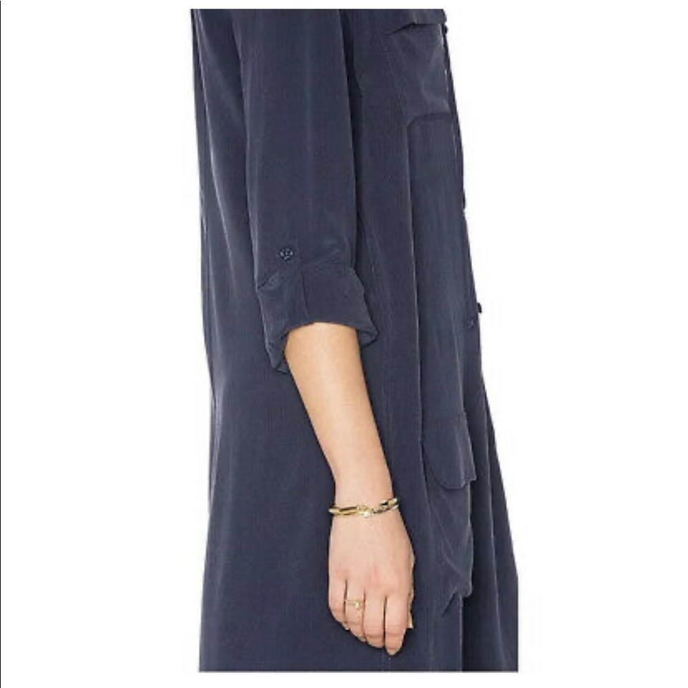 EUC EQUIPMENT Knox Long Sleeve Button Up Dress Navy Blue w Pockets 100% silk - Picture 9 of 9